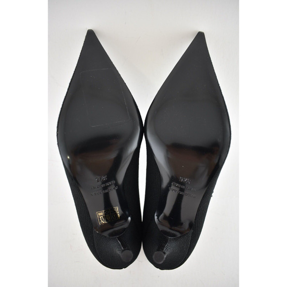 Balenciaga Knife Recycled Knit Black White Logo Pointed Toe Mule Heel Pump 37.5 - Picture 12 of 12